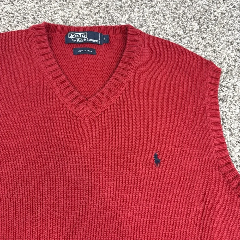 Vintage Polo Ralph Lauren Sweater Vest Mens Large Red 100% Cotton Preppy Golf